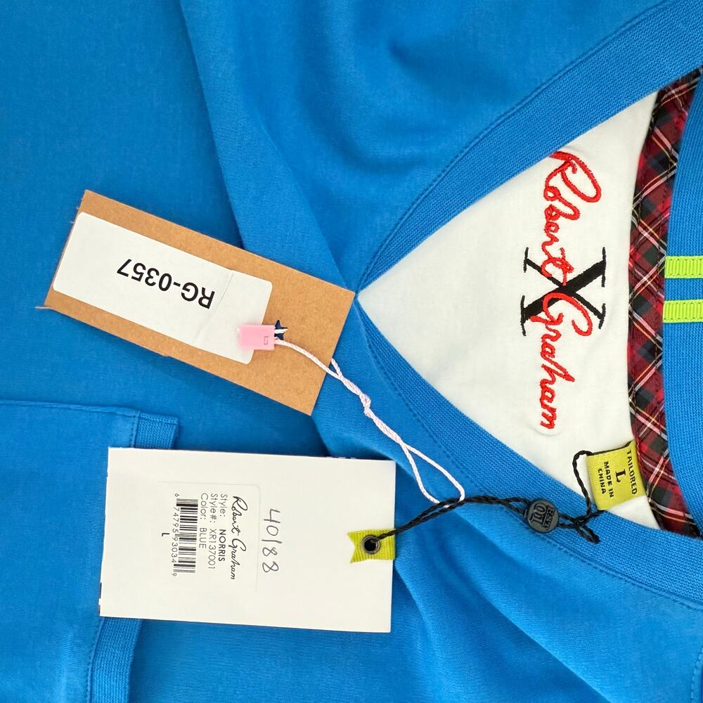 Robert Graham X Short Sleeve V-Neck T-Shirt NORRIS Bright Blue Solid L - Picture 5 of 6